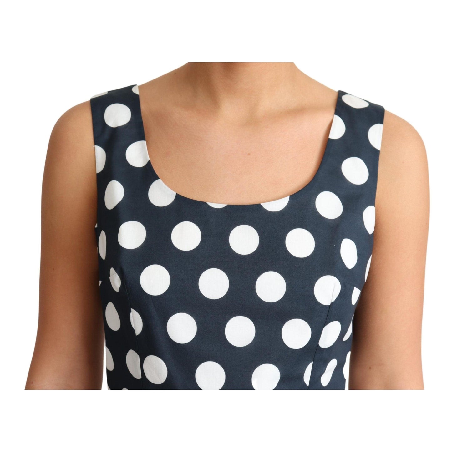 Blue Polka Dotted Cotton A-Line Dress