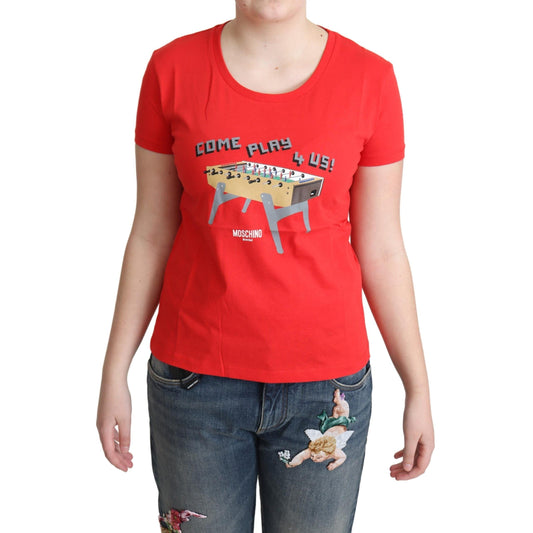 Red Cotton Come Play 4 Us Print Tops Blouse T-shirt