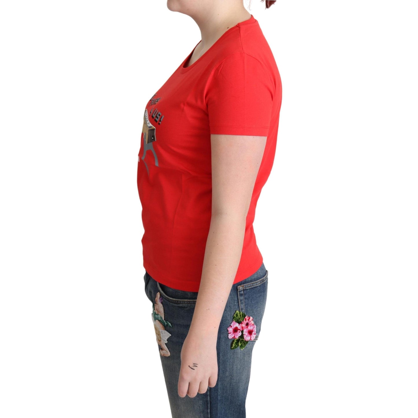 Red Cotton Come Play 4 Us Print Tops Blouse T-shirt
