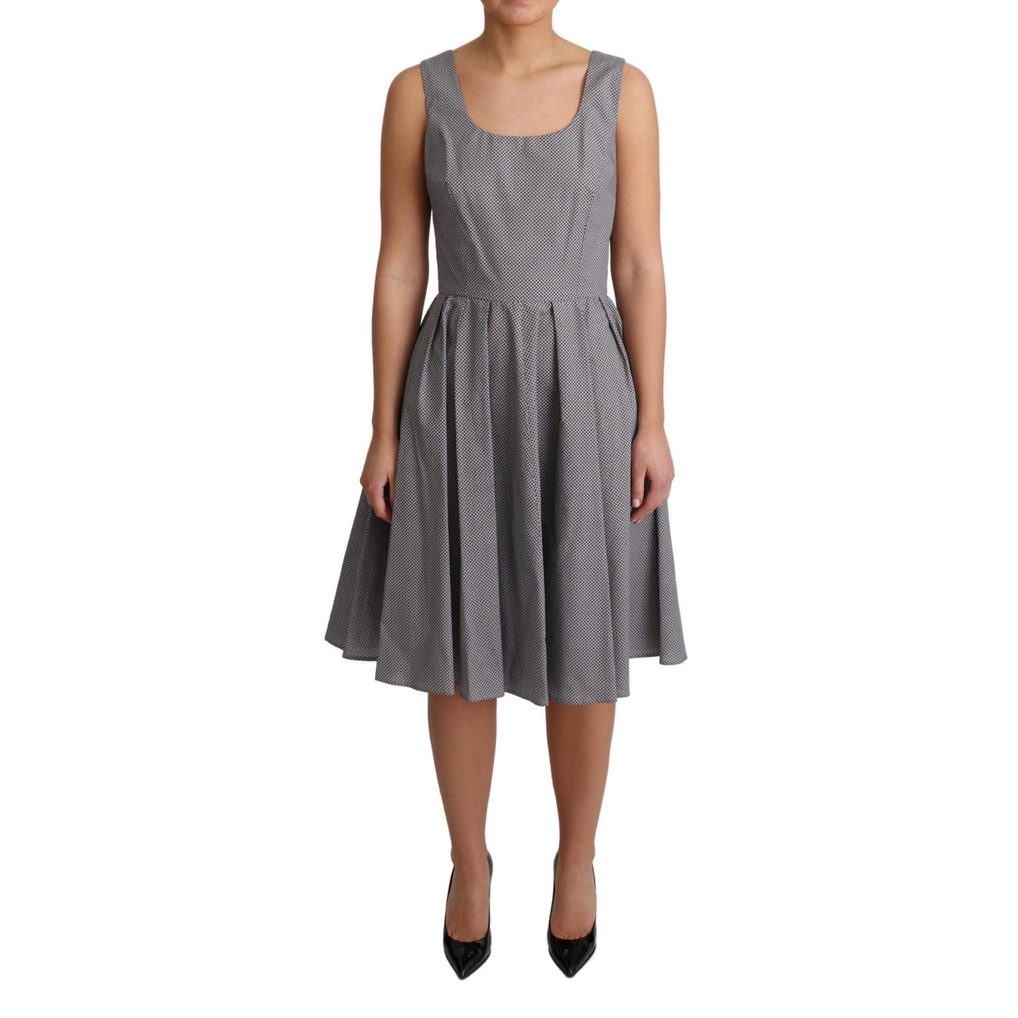 Blue Beige Geometric Cotton A-Line Dress