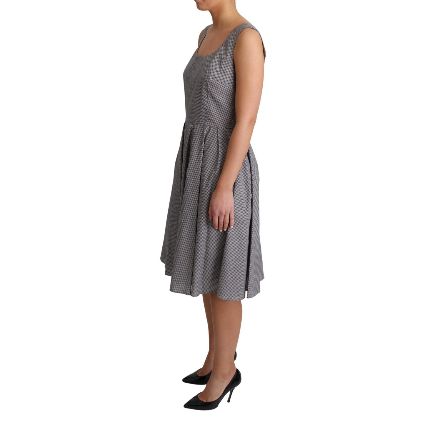 Blue Beige Geometric Cotton A-Line Dress