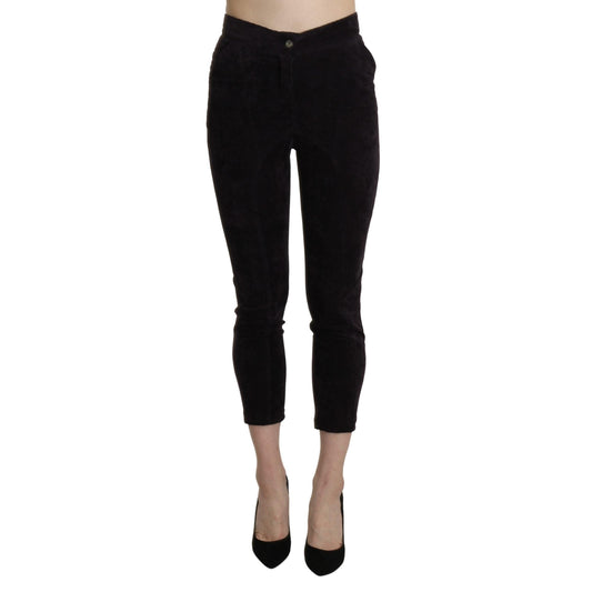 Brown High Waist Skinny Cropped Dress Trouser Pants