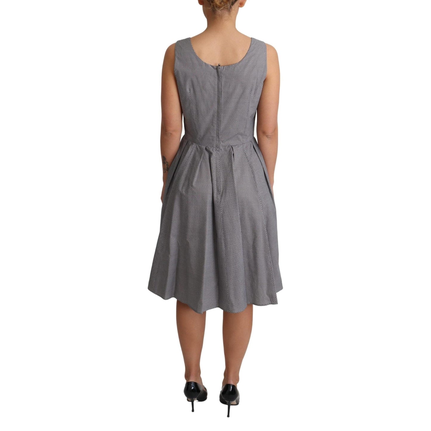 Blue Beige Geometric Cotton A-Line Dress