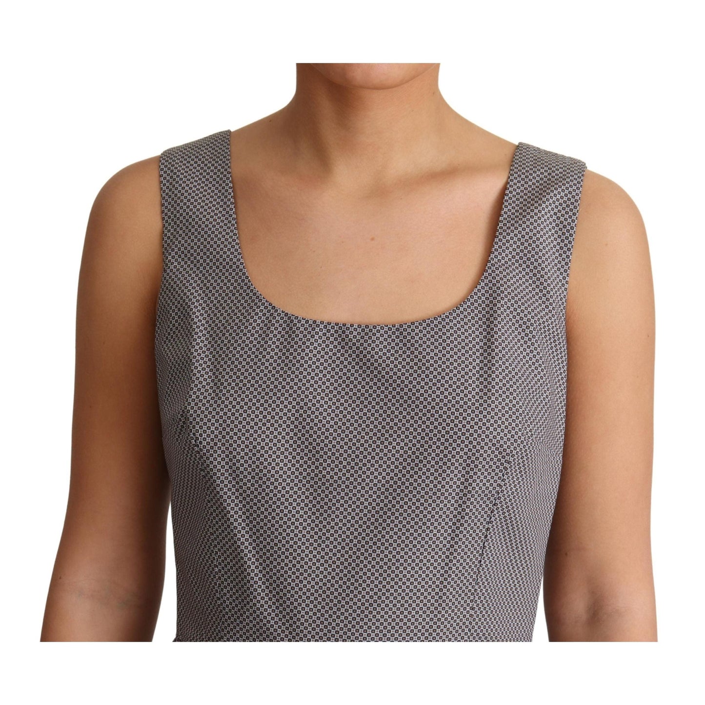 Blue Beige Geometric Cotton A-Line Dress