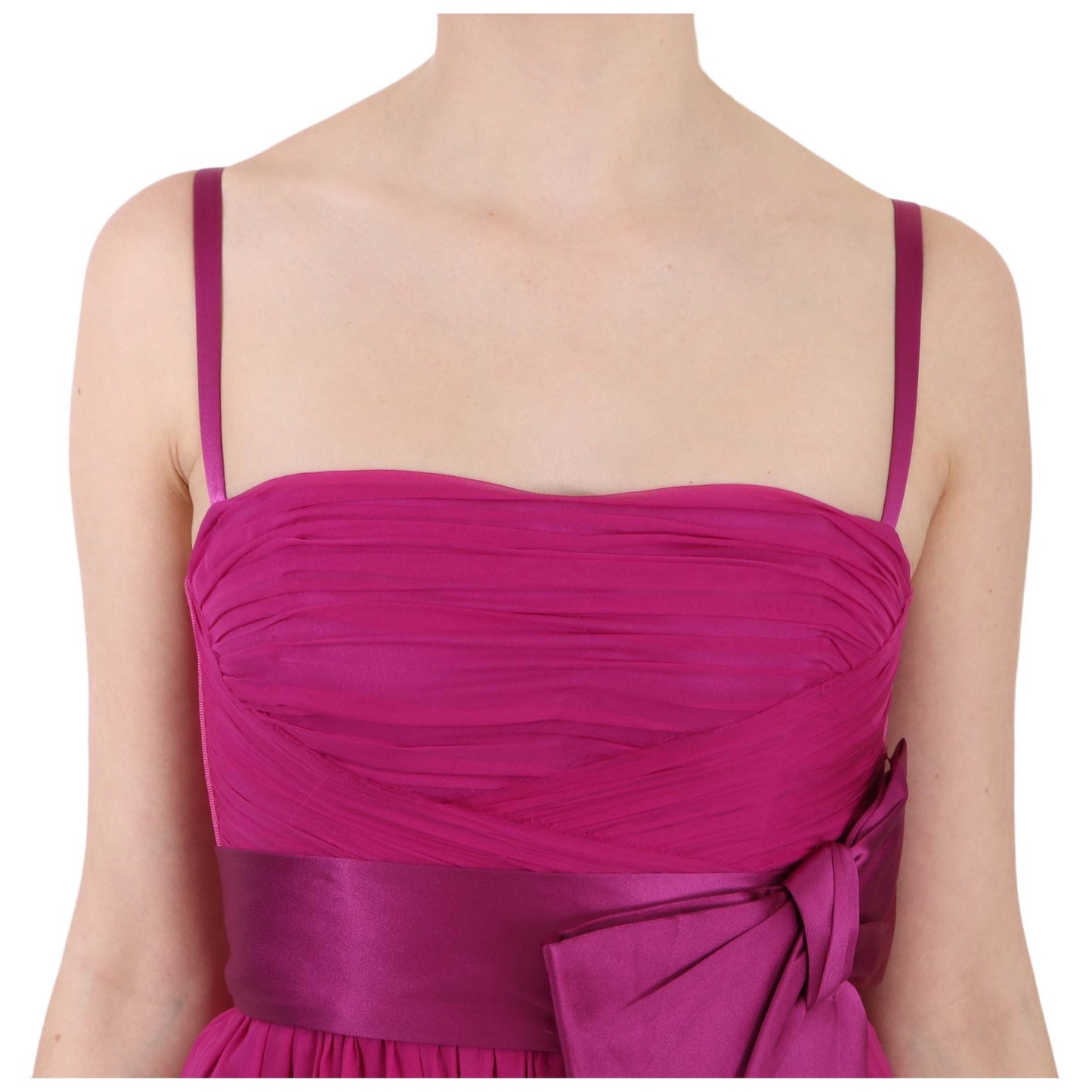 Fuchsia Pink Bow Silk Sleeveless Dress