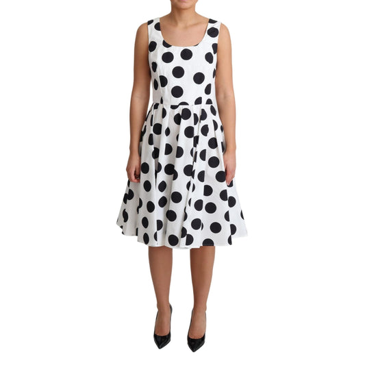 White Polka Dotted Cotton A-Line Dress