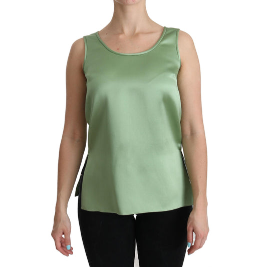 Green Sleeveless 100% Silk Top Tank Blouse