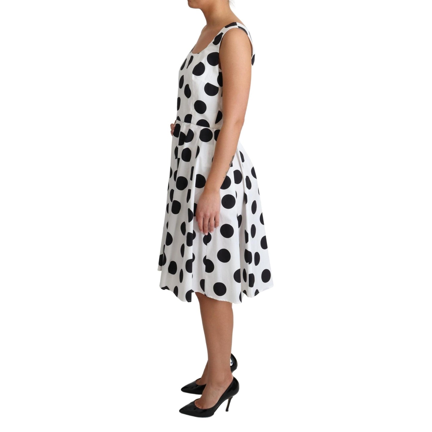 White Polka Dotted Cotton A-Line Dress