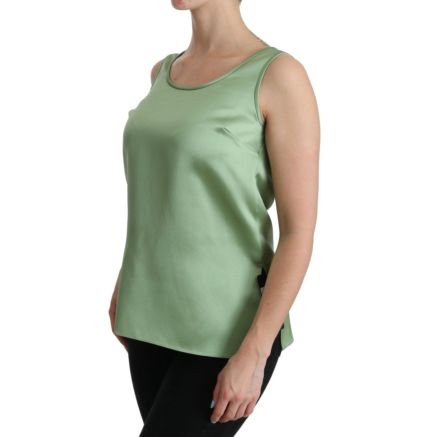 Green Sleeveless 100% Silk Top Tank Blouse