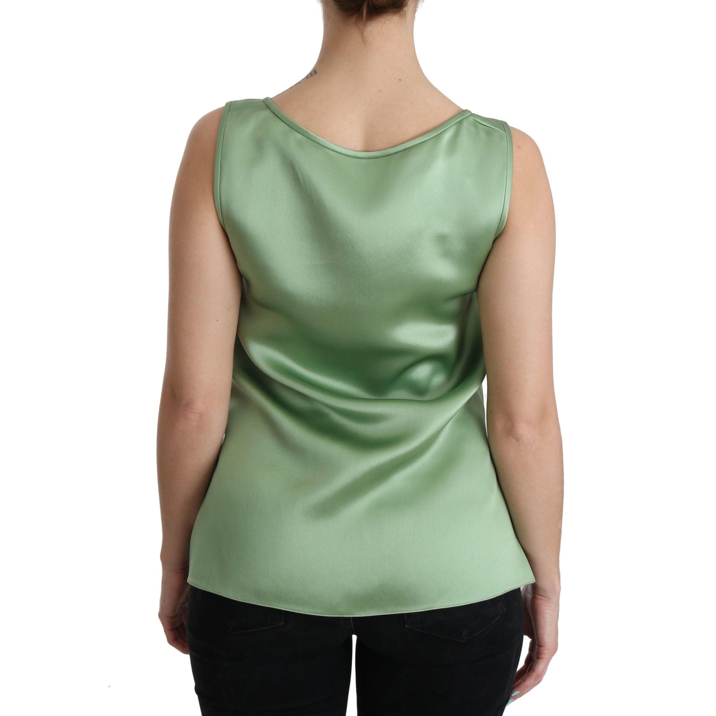 Green Sleeveless 100% Silk Top Tank Blouse