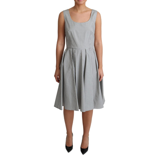 Gray Polka Dotted Cotton A-Line Dress