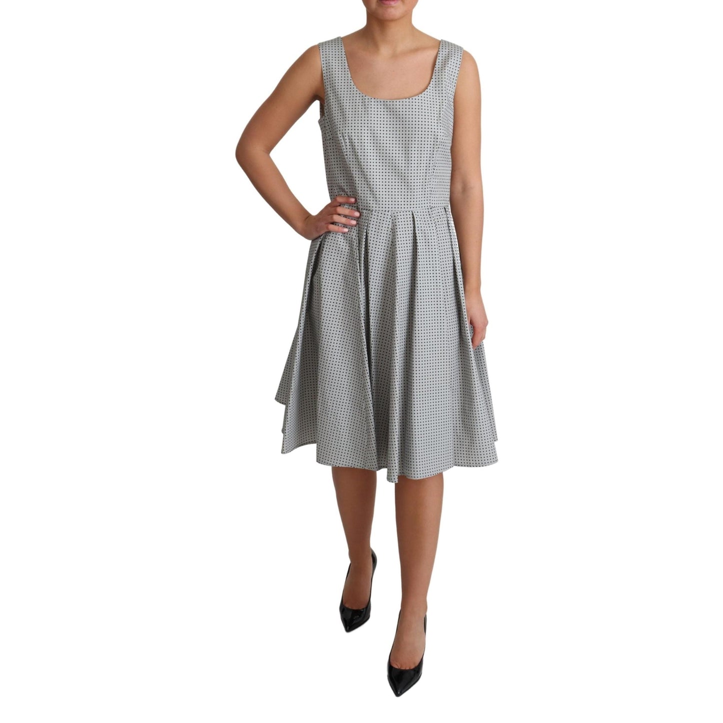 Gray Polka Dotted Cotton A-Line Dress