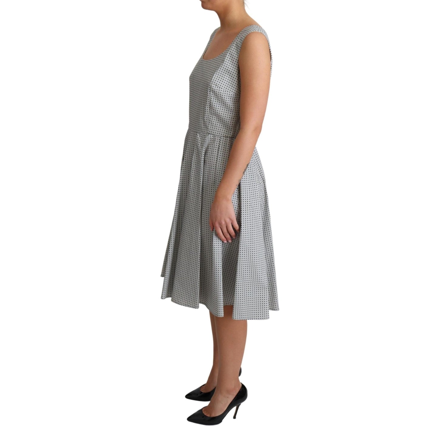 Gray Polka Dotted Cotton A-Line Dress