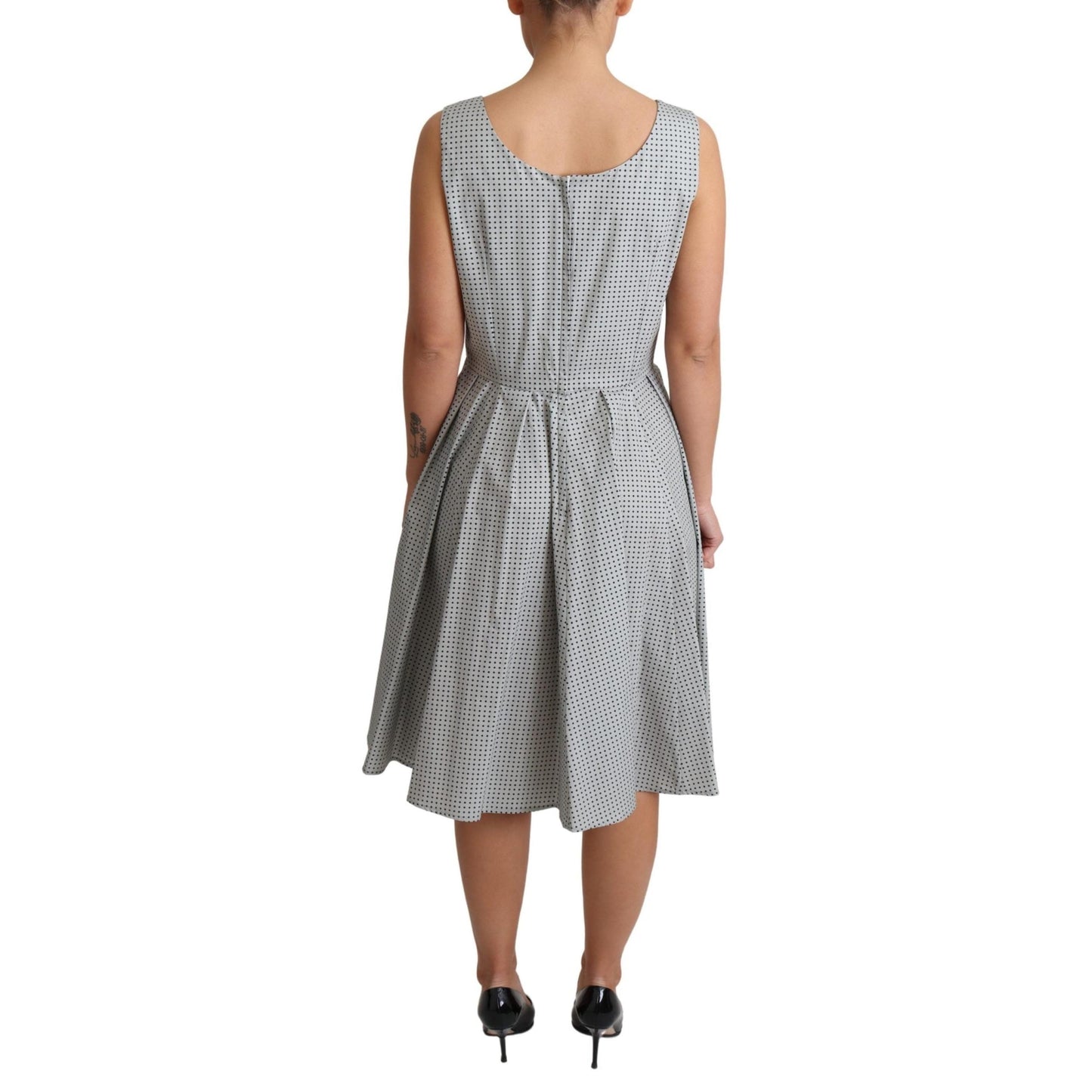 Gray Polka Dotted Cotton A-Line Dress
