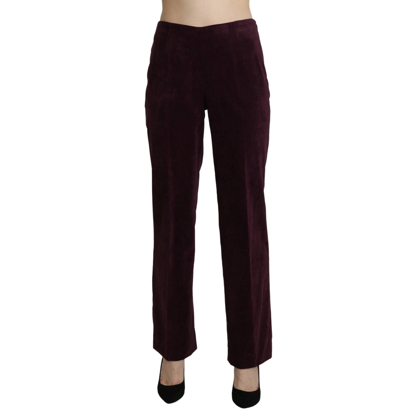 Purple Suede High Waist Straight Trouser Pants