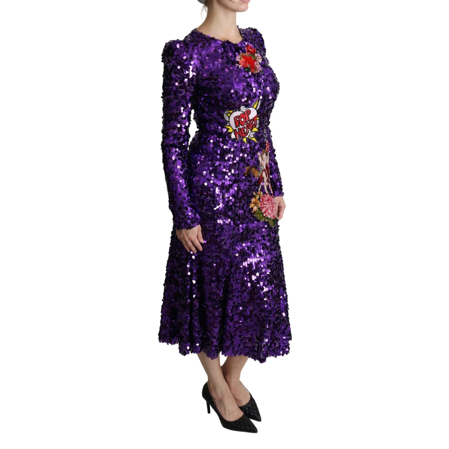Purple Sequined Mermaid Midi Embellished Dress