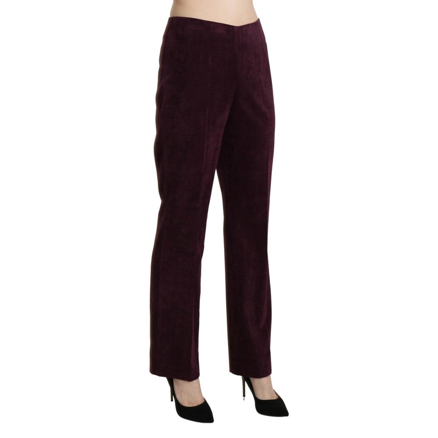 Purple Suede High Waist Straight Trouser Pants