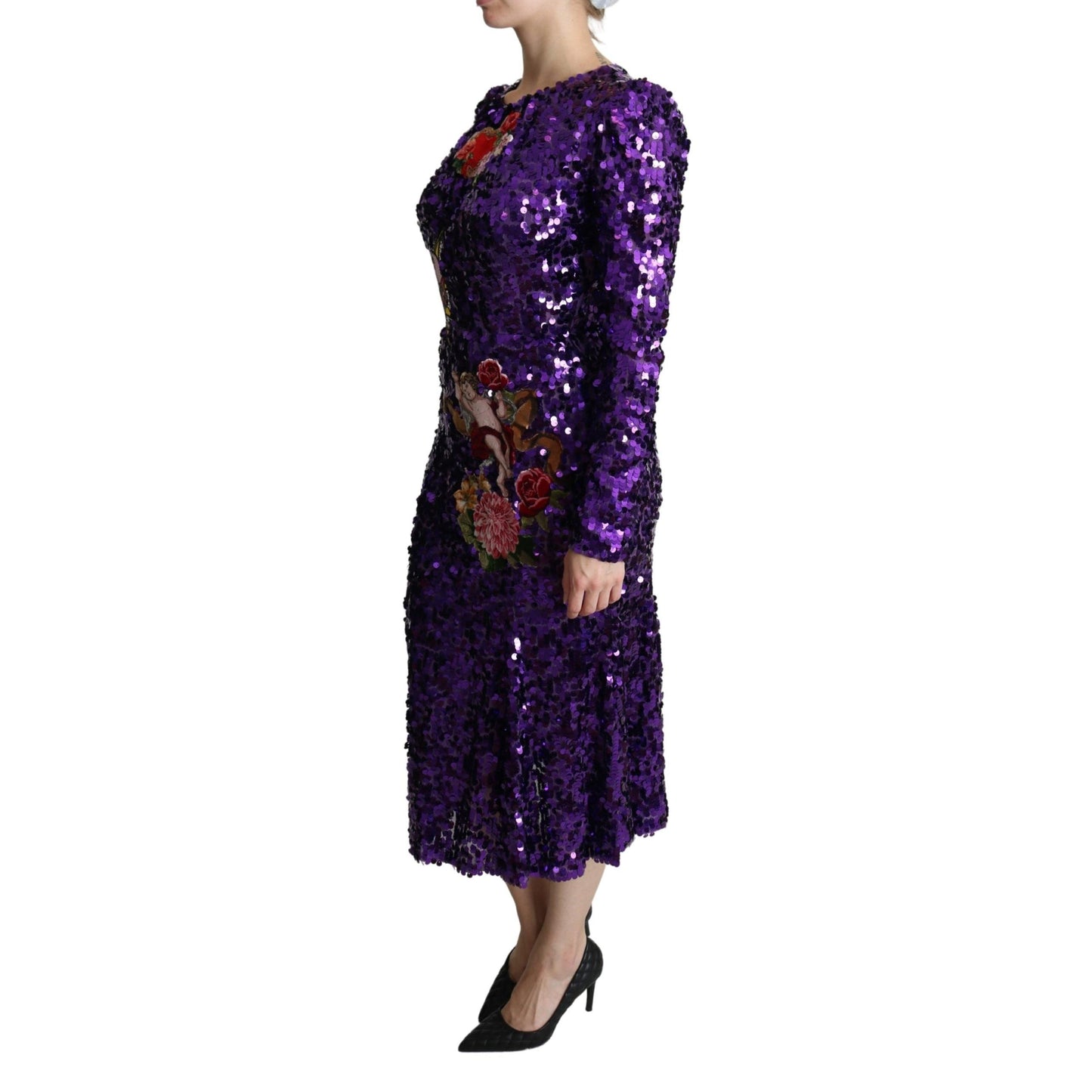 Purple Sequined Mermaid Midi Embellished Dress
