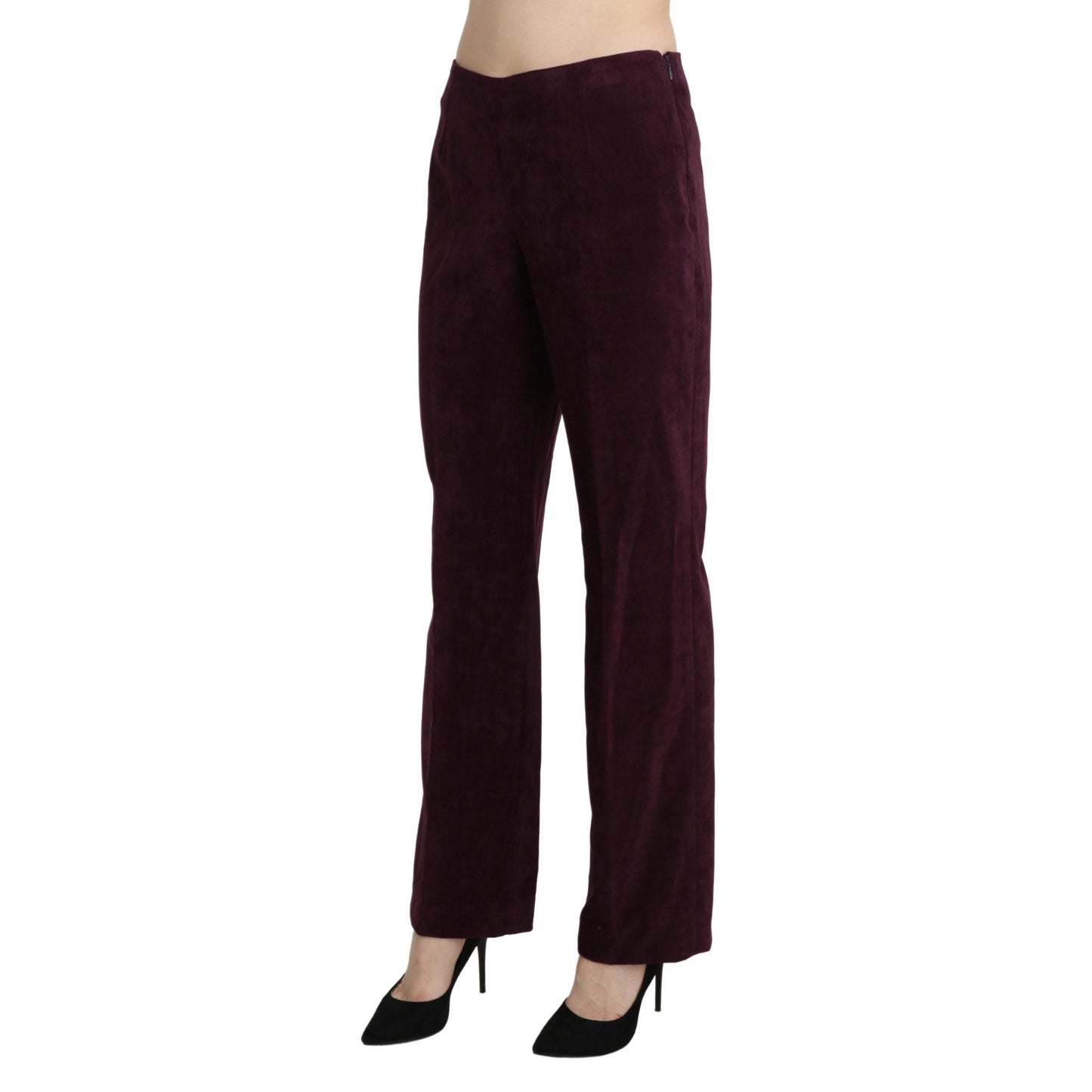 Purple Suede High Waist Straight Trouser Pants