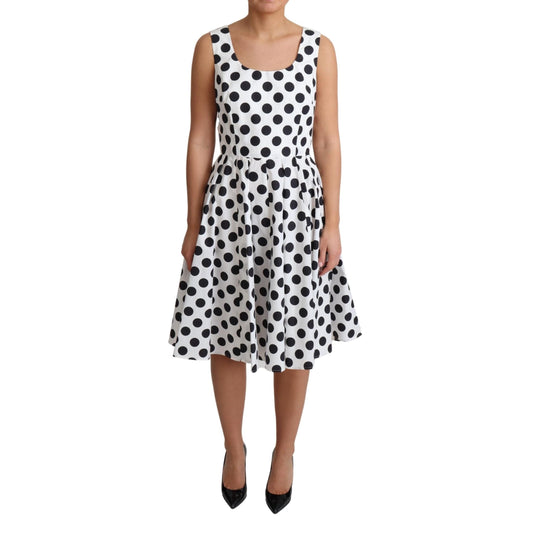 White Polka Dotted Cotton A-Line Dress