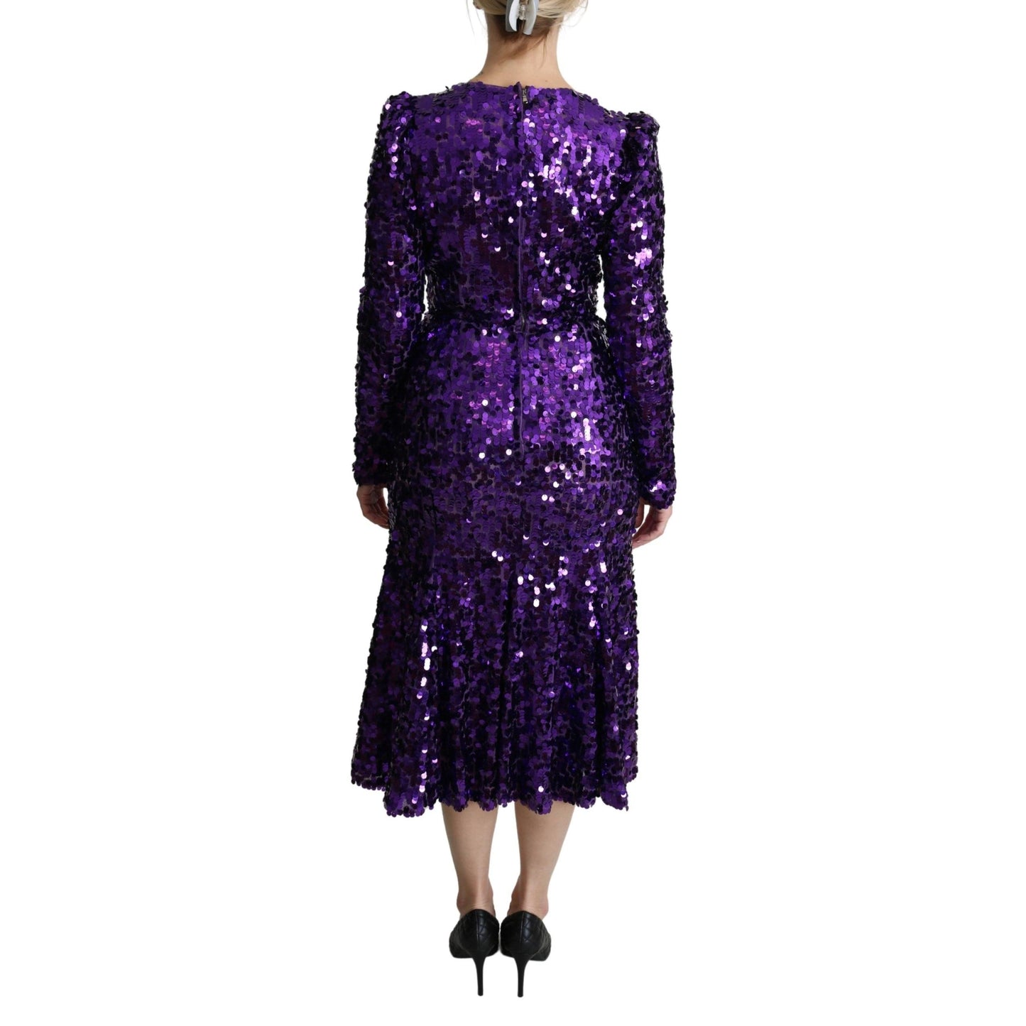 Purple Sequined Mermaid Midi Embellished Dress