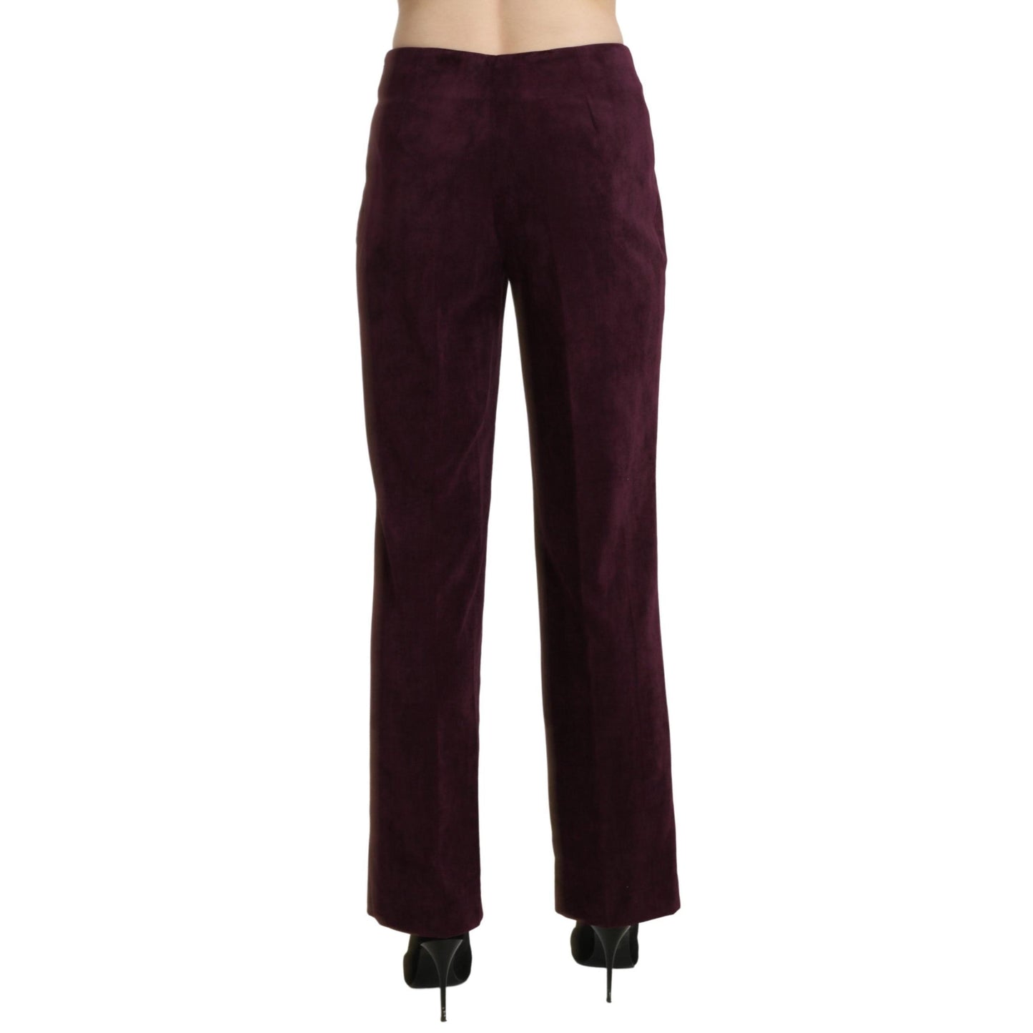 Purple Suede High Waist Straight Trouser Pants