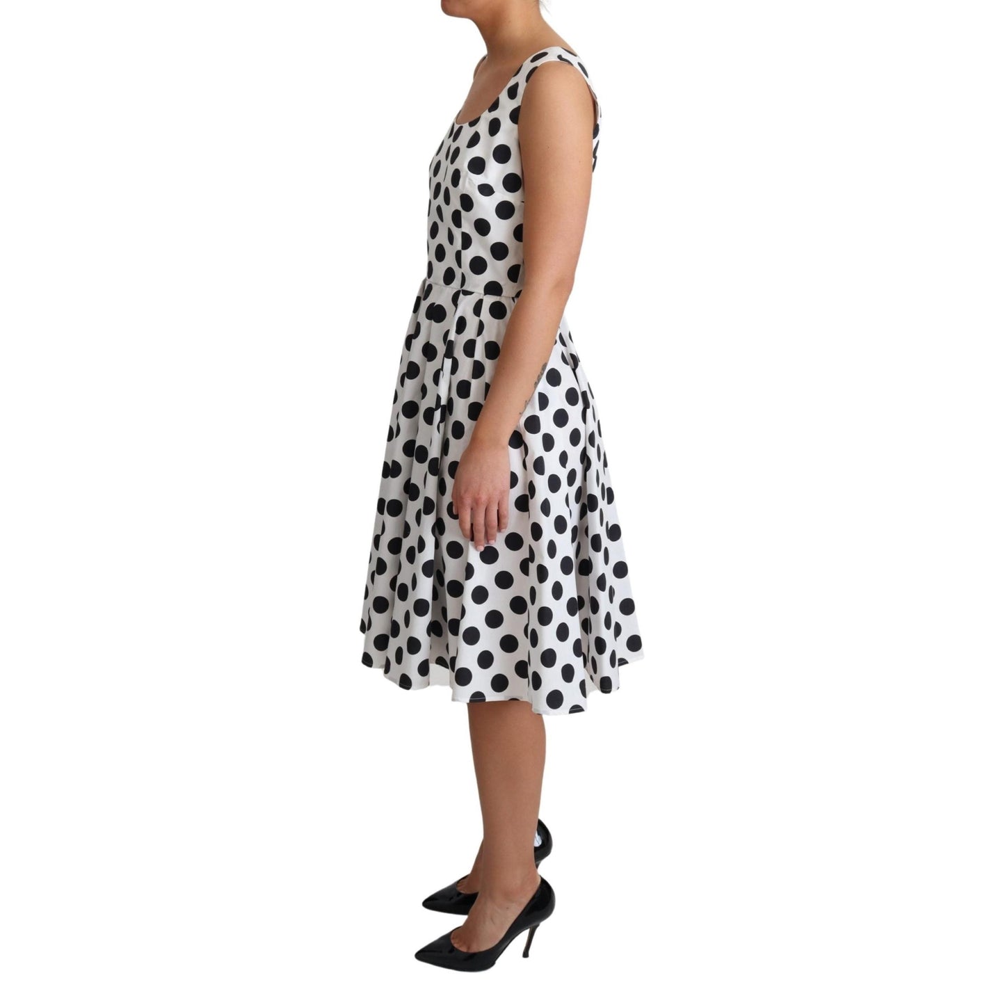 White Polka Dotted Cotton A-Line Dress