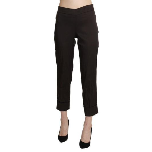 Brown High Waist Straight Cropped Pants