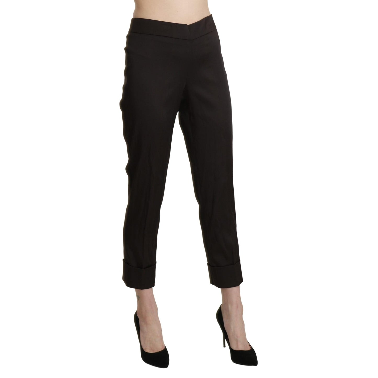 Brown High Waist Straight Cropped Pants