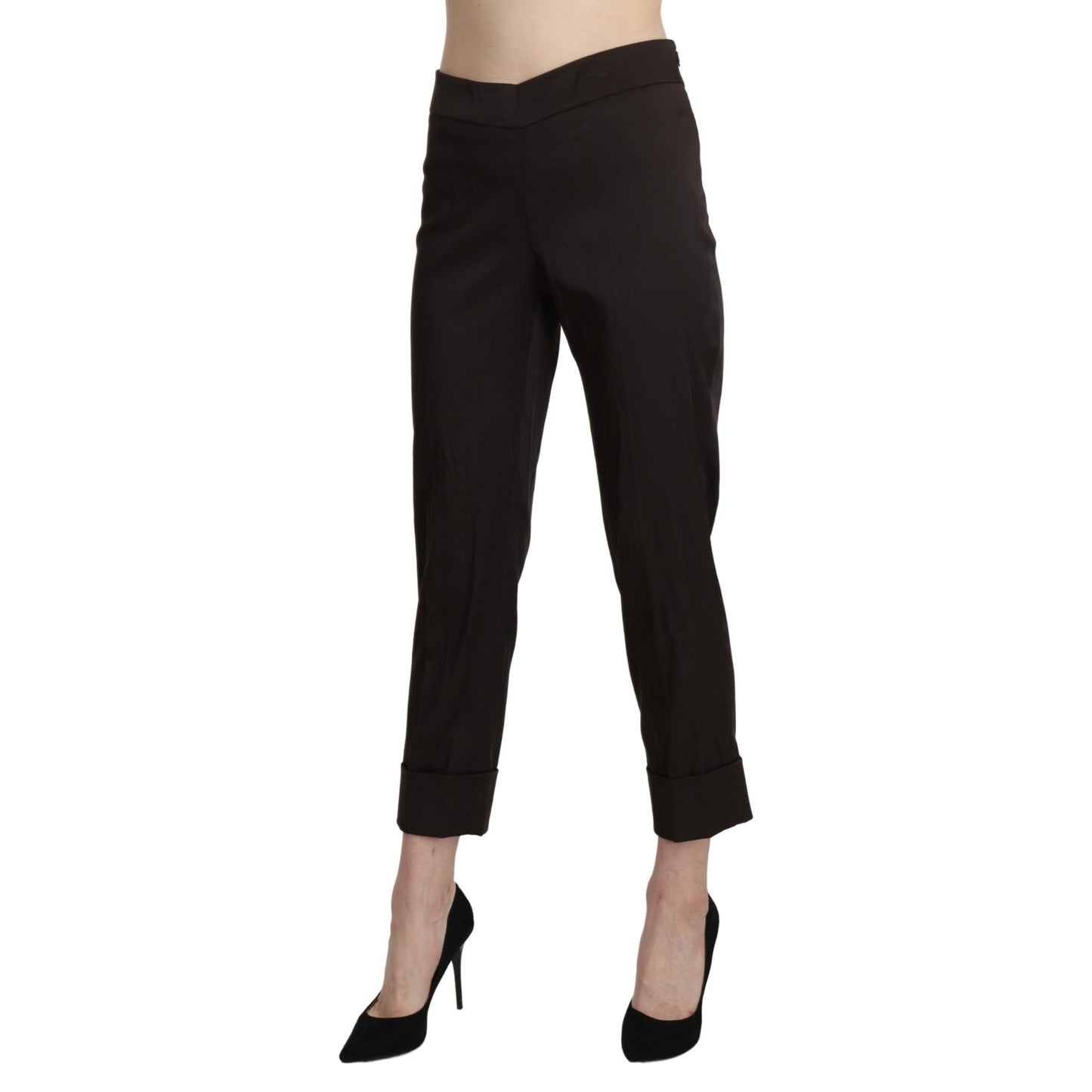 Brown High Waist Straight Cropped Pants