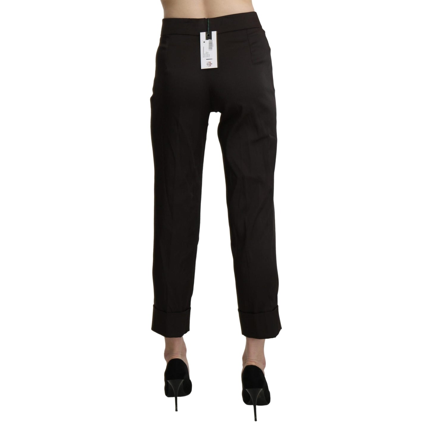 Brown High Waist Straight Cropped Pants