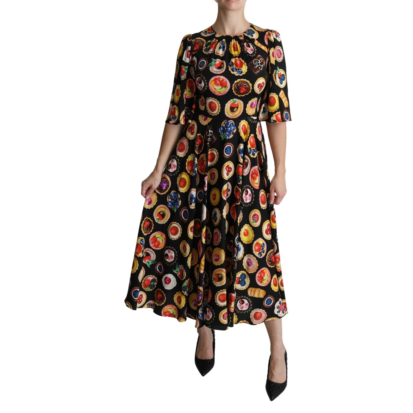 Multicolor Desserts A-line Maxi Silk Pie Dress