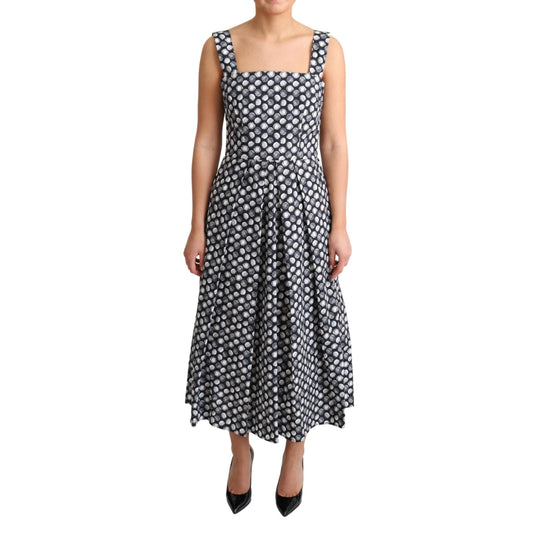 Blue Geometric Cotton A-Line Gown Dress