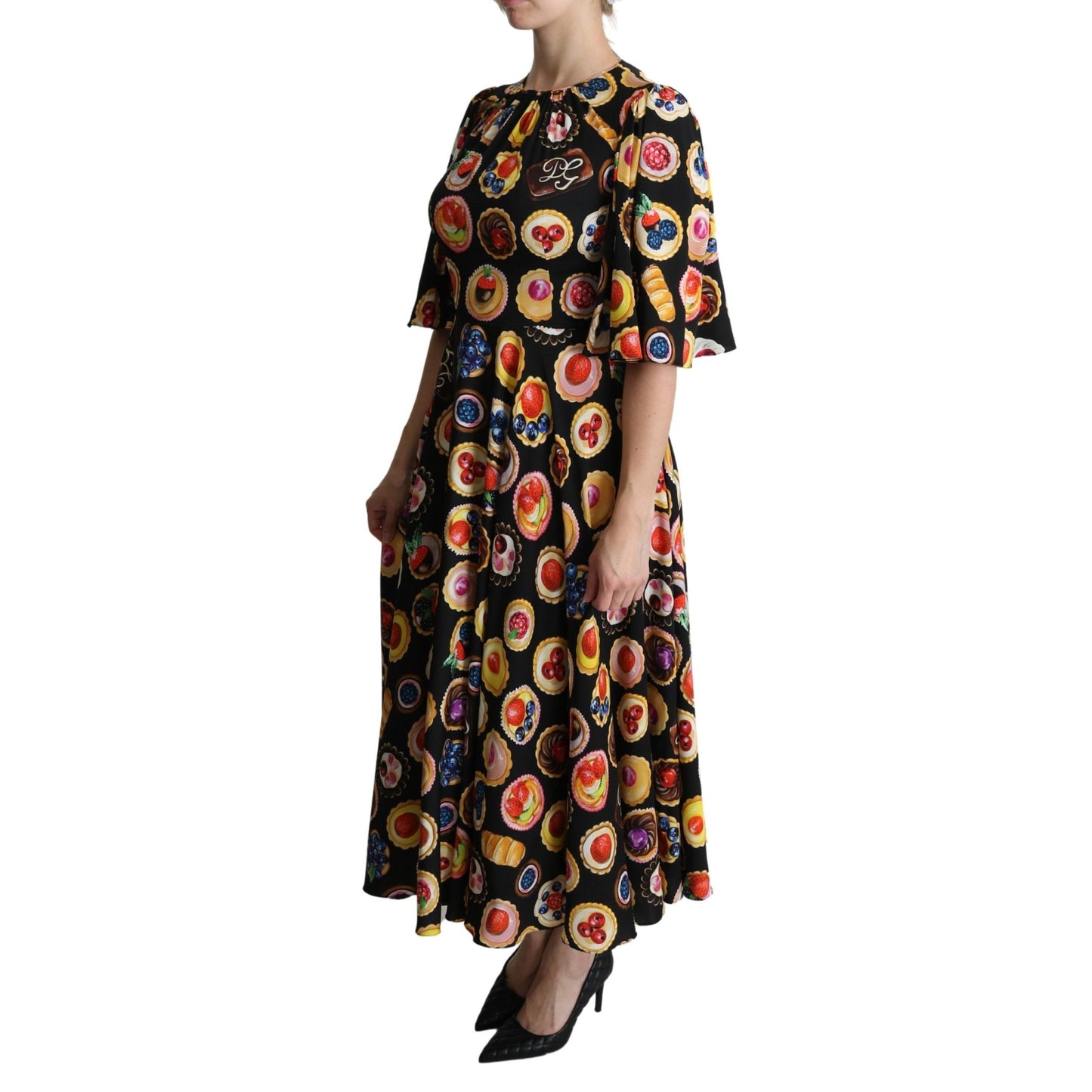 Multicolor Desserts A-line Maxi Silk Pie Dress