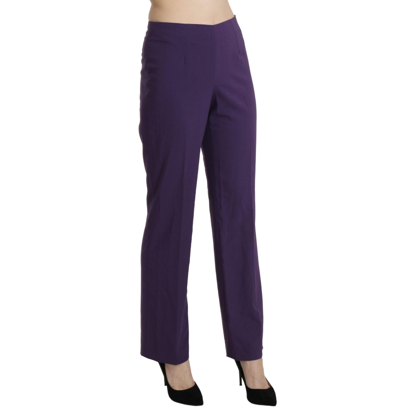 Purple High Waist Straight Dress Trouser Pants