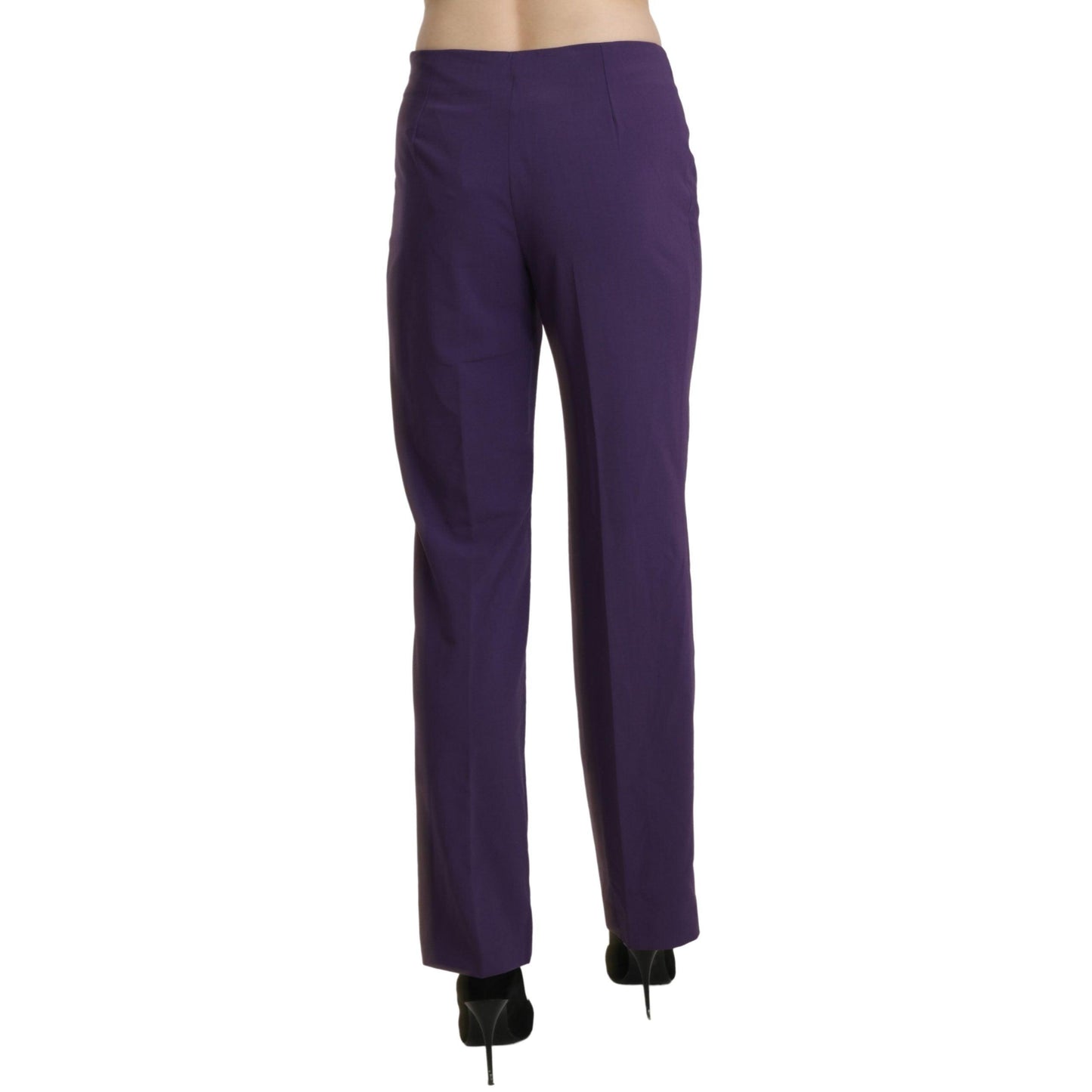 Purple High Waist Straight Dress Trouser Pants