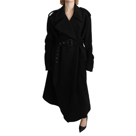 Virgin Wool Black Blazer Trenchcoat Jacket