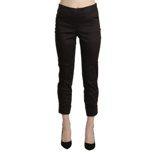 Brown Mid Waist Skinny Cropped Dress Trouser Pants