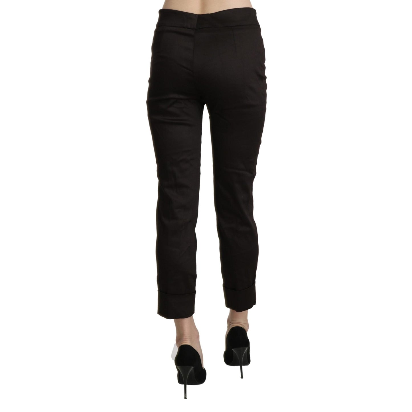 Brown Mid Waist Skinny Cropped Dress Trouser Pants