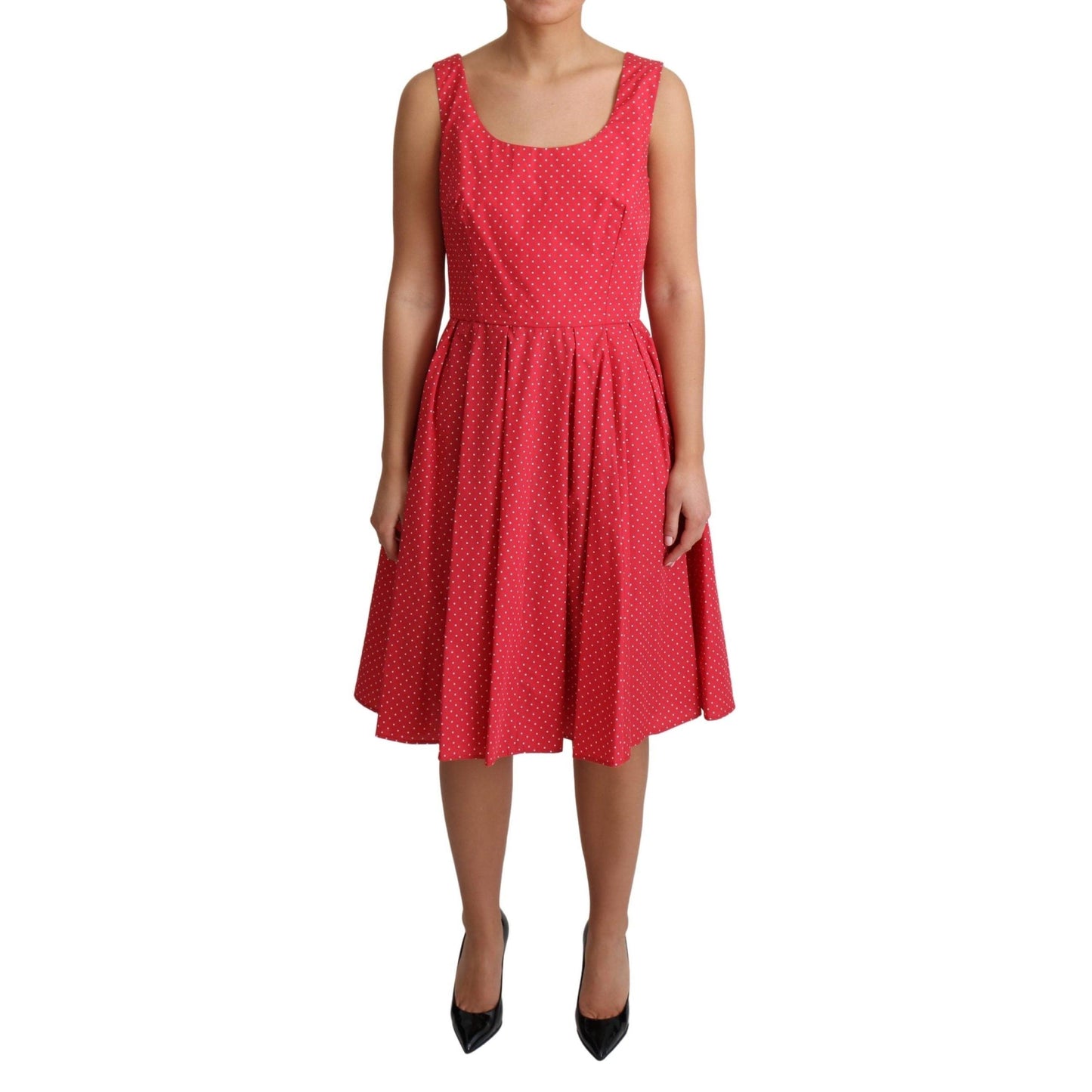 Red Polka Dotted Cotton A-Line Dress