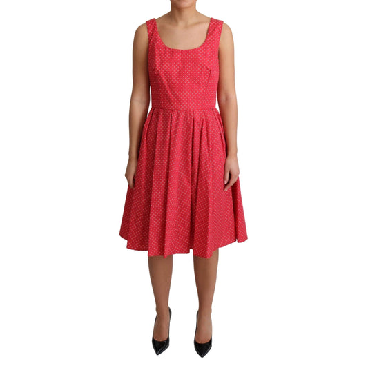 Red Polka Dotted Cotton A-Line Dress