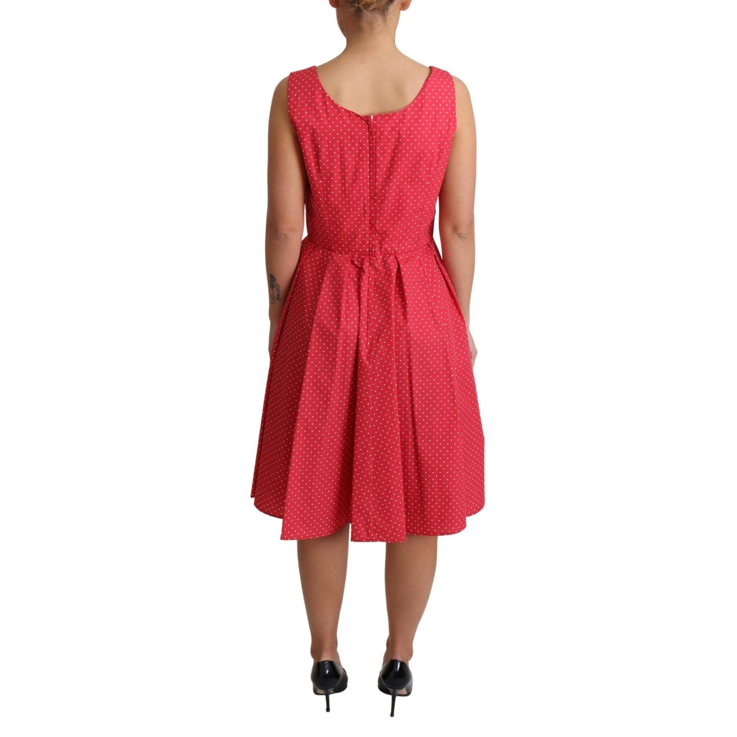 Red Polka Dotted Cotton A-Line Dress