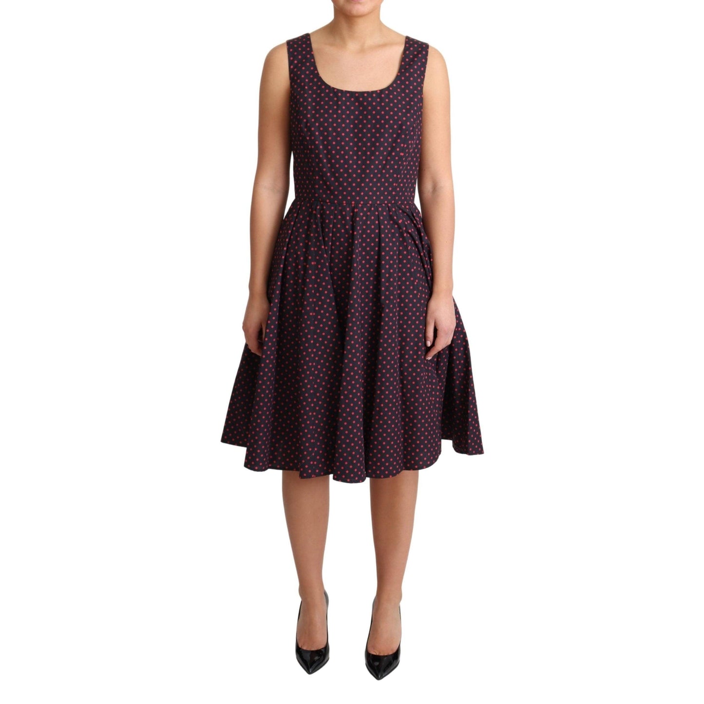Red Blue Polka Cotton A-Line Gown Dress