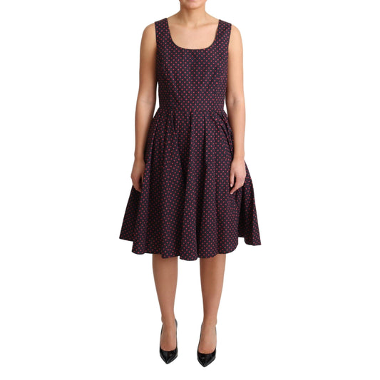 Red Blue Polka Cotton A-Line Gown Dress