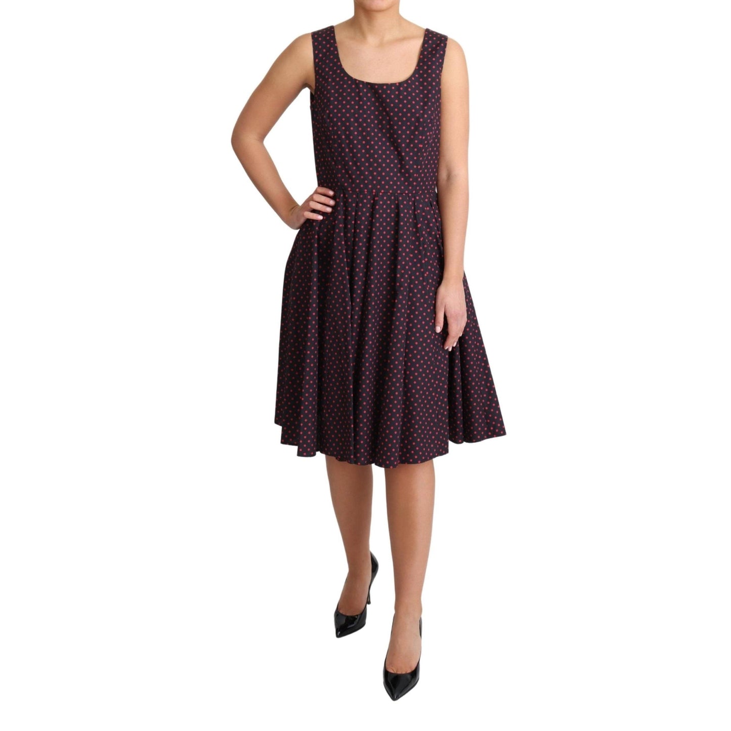 Red Blue Polka Cotton A-Line Gown Dress