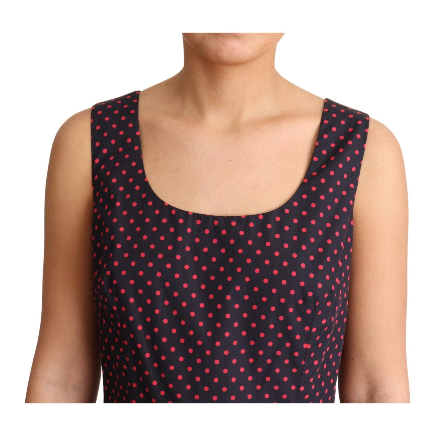 Red Blue Polka Cotton A-Line Gown Dress