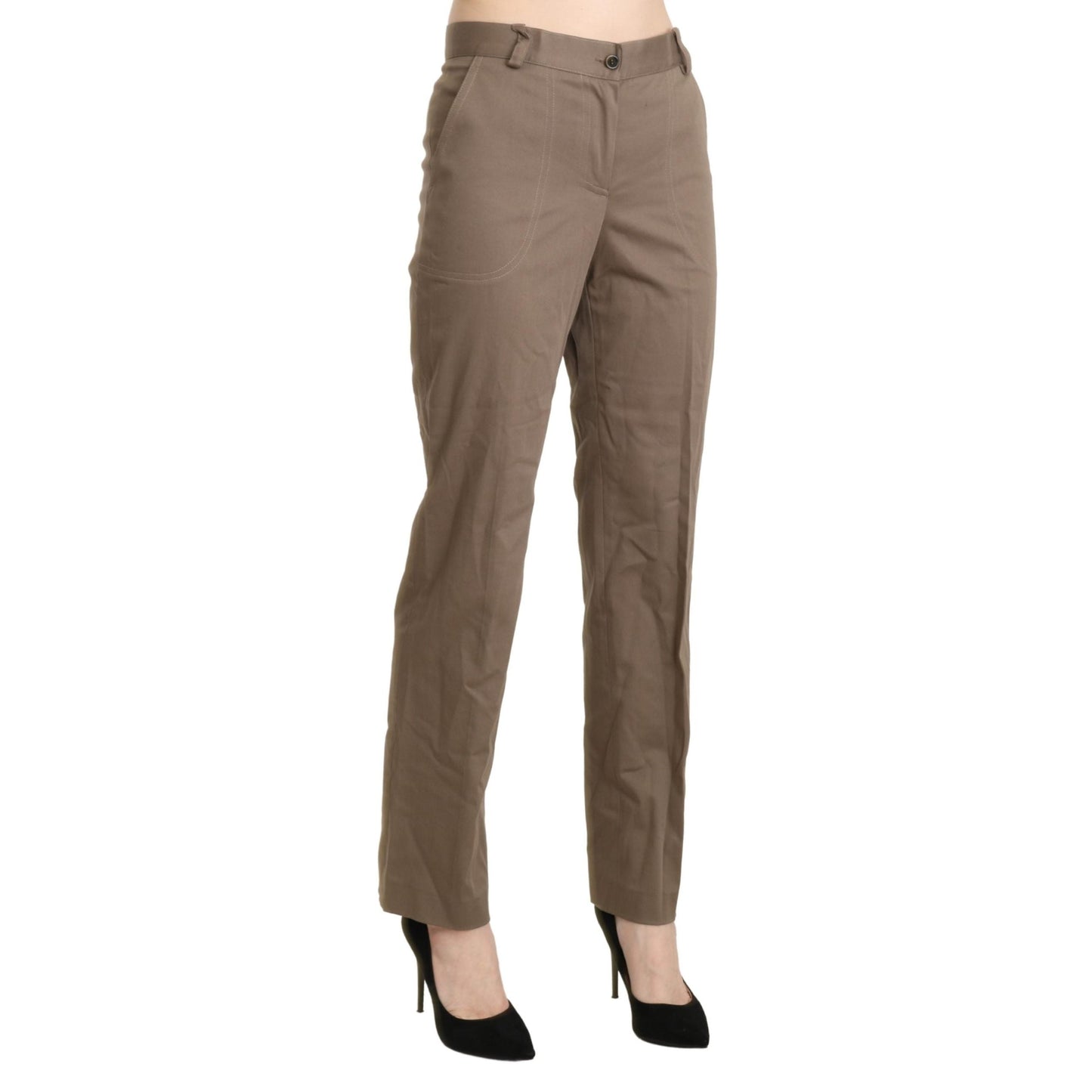 Brown High Waist Straight Dress Trouser Pants