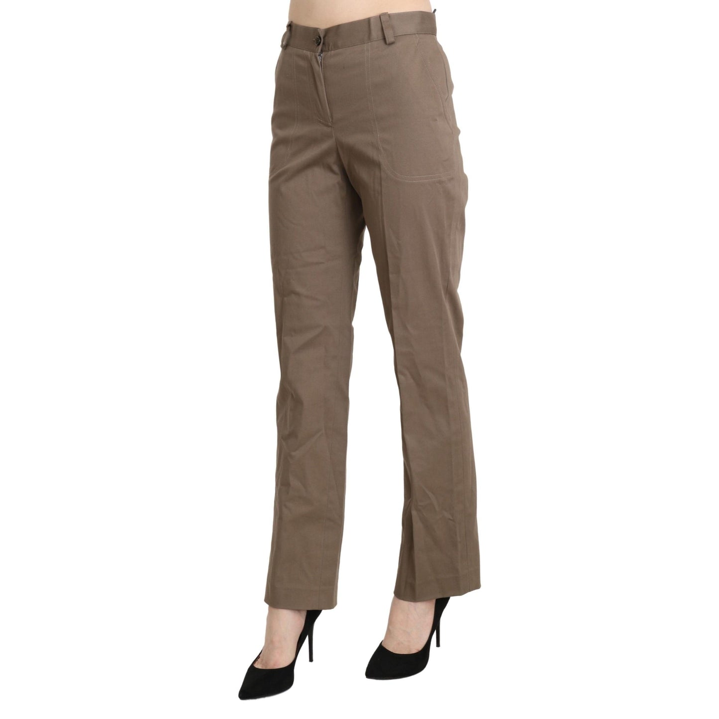 Brown High Waist Straight Dress Trouser Pants