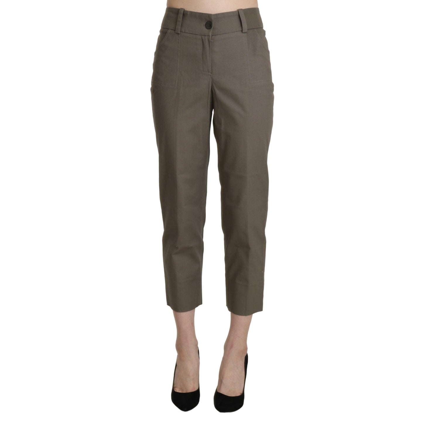 Gray High Waist Cropped Dress Trouser Pants