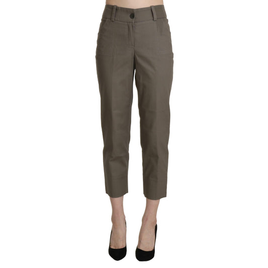 Gray High Waist Cropped Dress Trouser Pants
